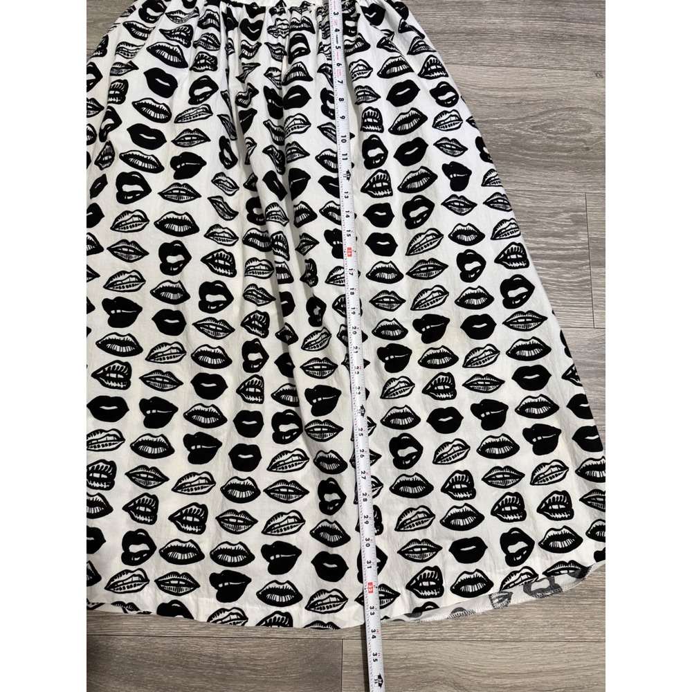 Novelty Maxi Skirt Size 2 Lips Print Black White High Waist Statement Korea Made - Picture 7 of 16